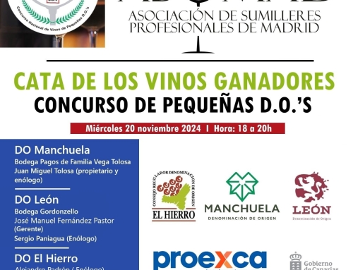 El próximo miércoles 20 de noviembre los vinos ganadores de la 8ª edición del Concurso Nacional de Vinos de Pequeñas D.O.’s se presentan en ASUMAD (Asociación profesional de Sumilleres de Madrid)