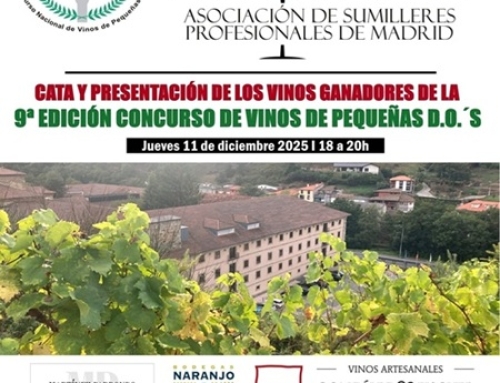 Tres bodegas ganadoras de la 9ª edición del Concurso Nacional de Vinos de Pequeñas D.O.’s presentarán sus vinos el próximo jueves 11 de diciembre en ASUMAD